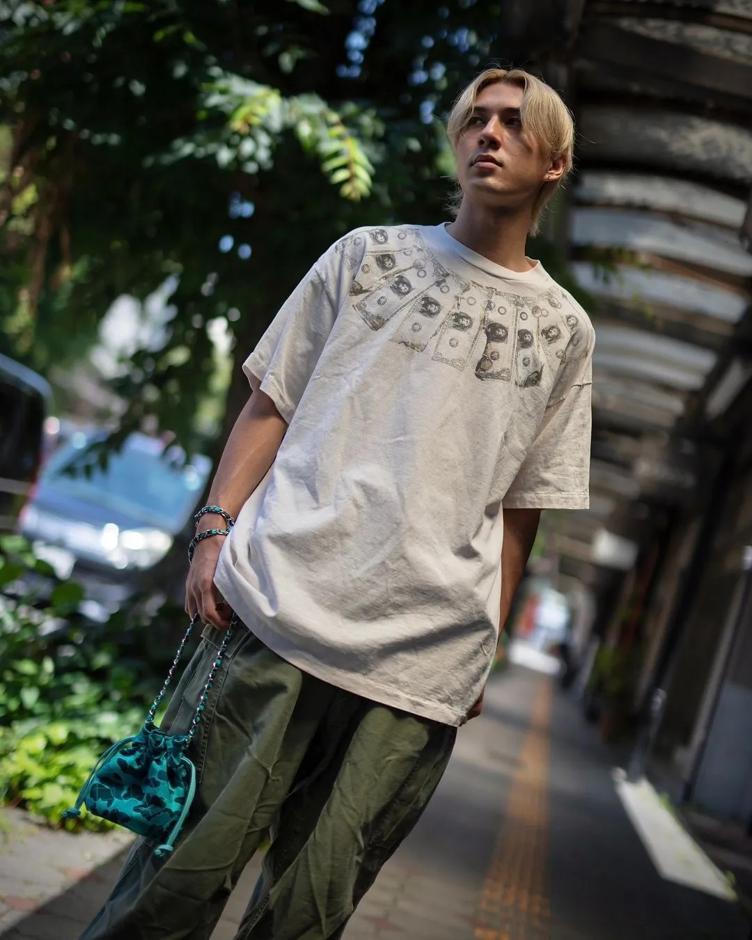 SAINT Mxxxxxx MONEY TEE/WHT dollar necklace, retro short-sleeved, off-white S-XL, ready-to-wear, washed and distressed, authentic level printing, correct accessories/with little angel logo